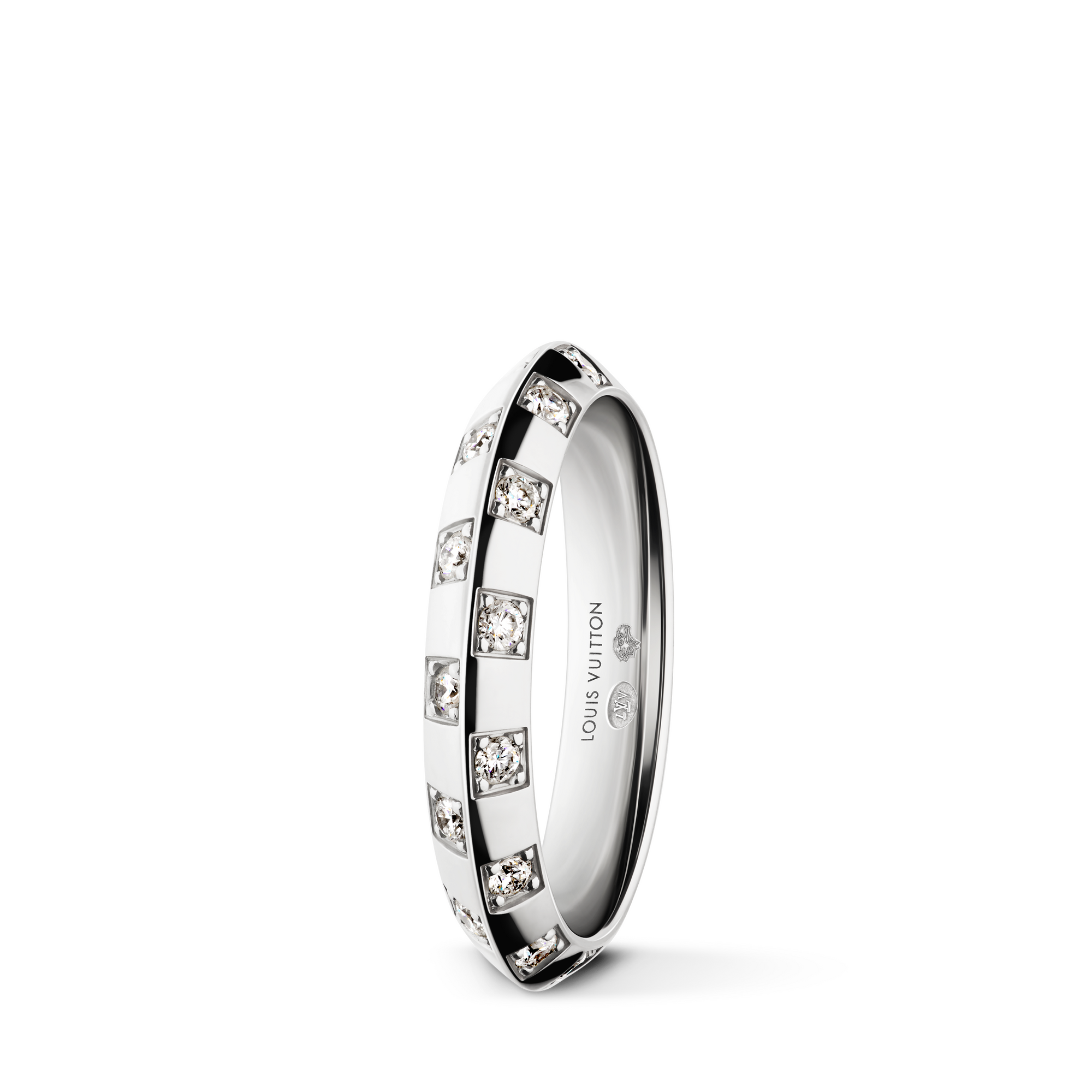  Joalheira Aneis Anel Fino Le Damier de Louis Vuitton em Ouro Branco e Diamantes | Louis Vuitton ® (Zoom no Produto)