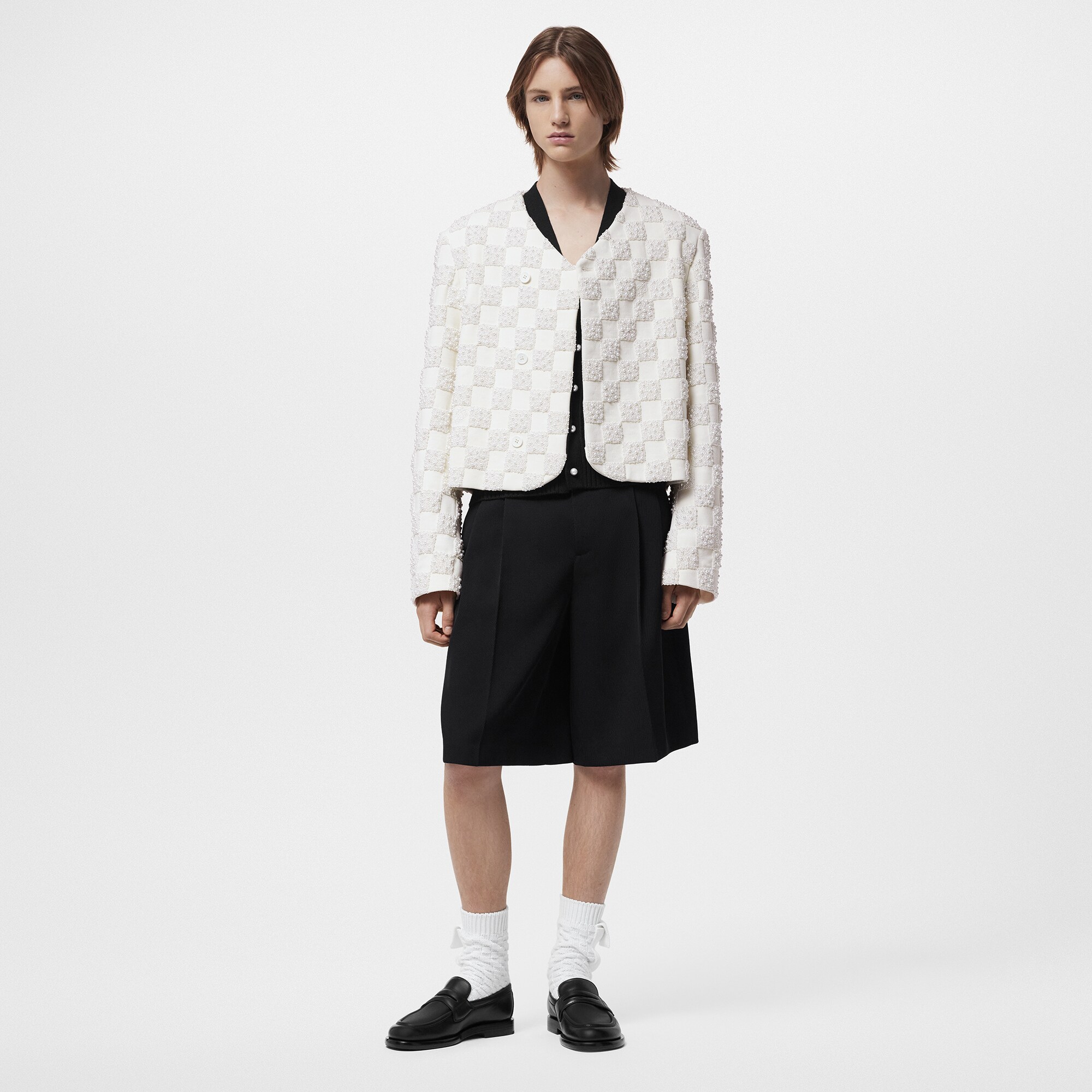  Ready-to-Wear Blazers e Jaquetas Blazer Cropped Damier Bordado com Pérolas - Feito Sob Encomenda | Louis Vuitton ® (Zoom no Produto)