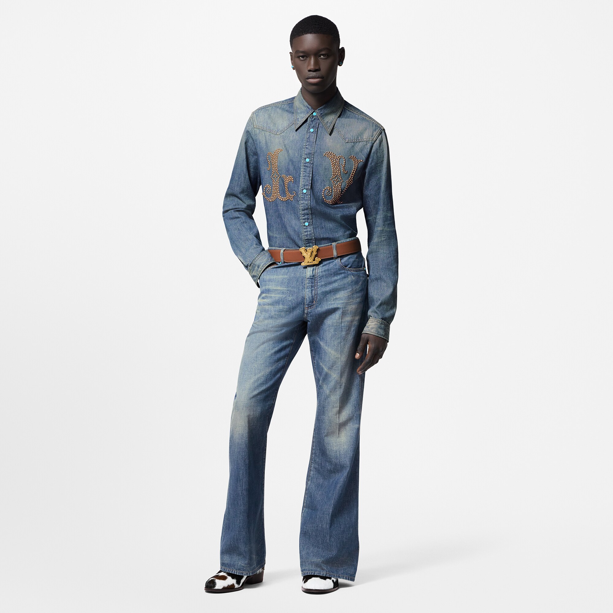  Discontinued Product Obs 12 Calça Flare de Cambraia de Algodão com Detalhes | Louis Vuitton ® (Zoom no Produto)