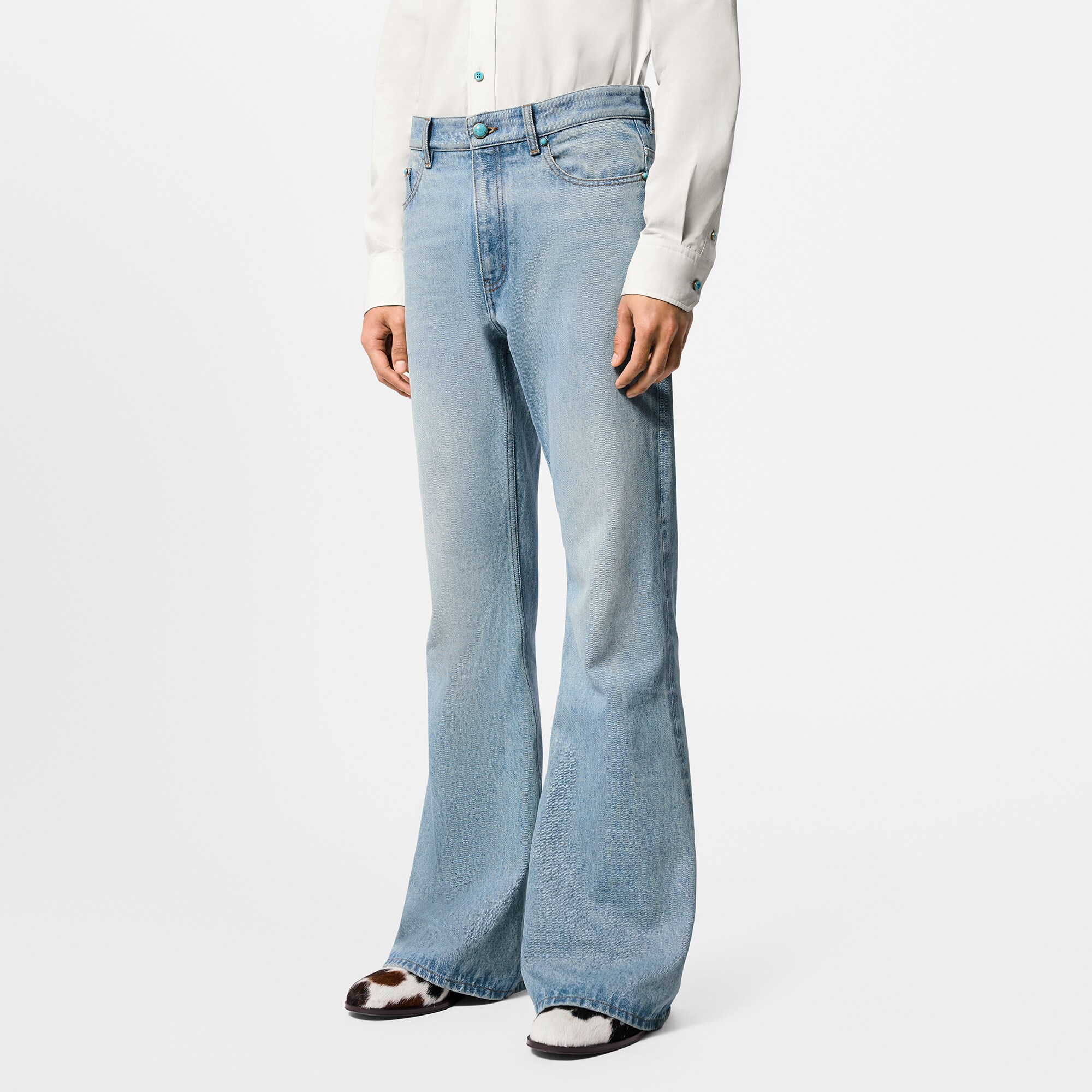  Discontinued Product Obs 12 Calça Flare em Jeans Estonado | Louis Vuitton ® (Zoom no Produto)