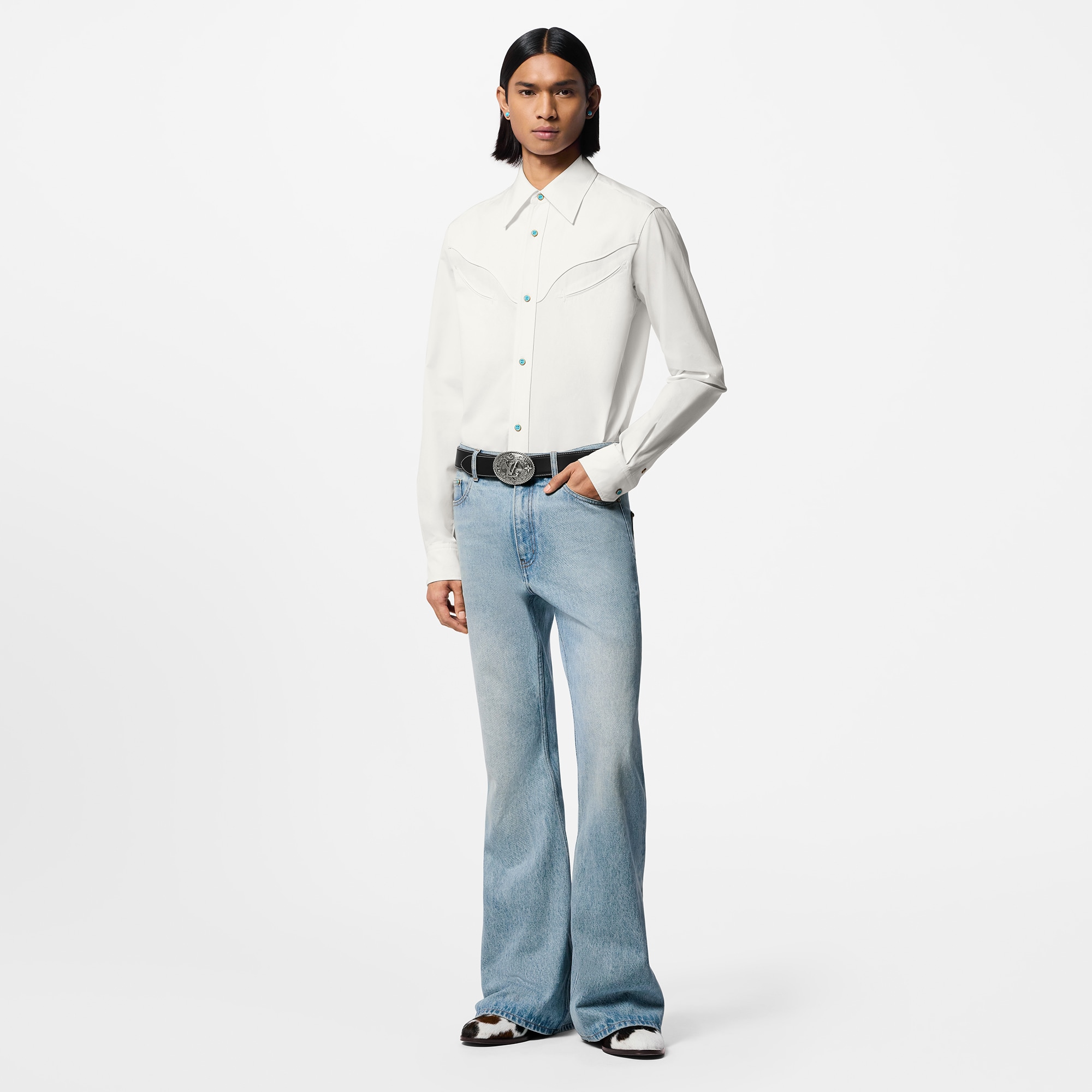  Discontinued Product Obs 12 Calça Flare em Jeans Estonado | Louis Vuitton ® (Zoom no Produto)