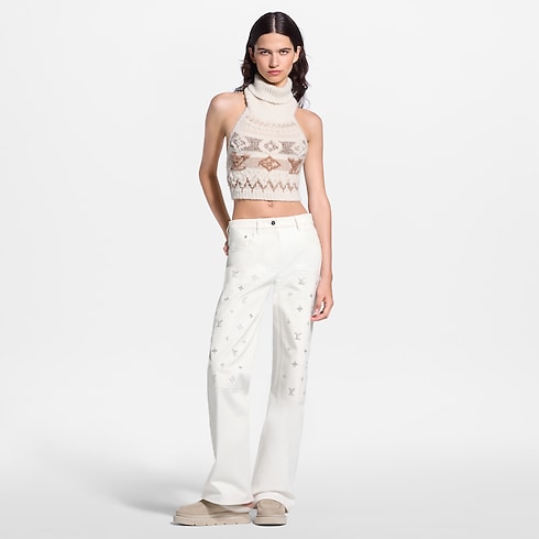 Calça Jeans Pantalona com Assinaturas em Paetês – No Corpo