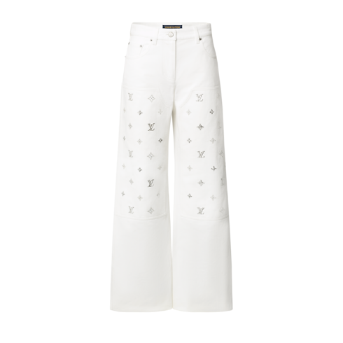 Calça Jeans Pantalona com Assinaturas em Paetês – Vista Frontal