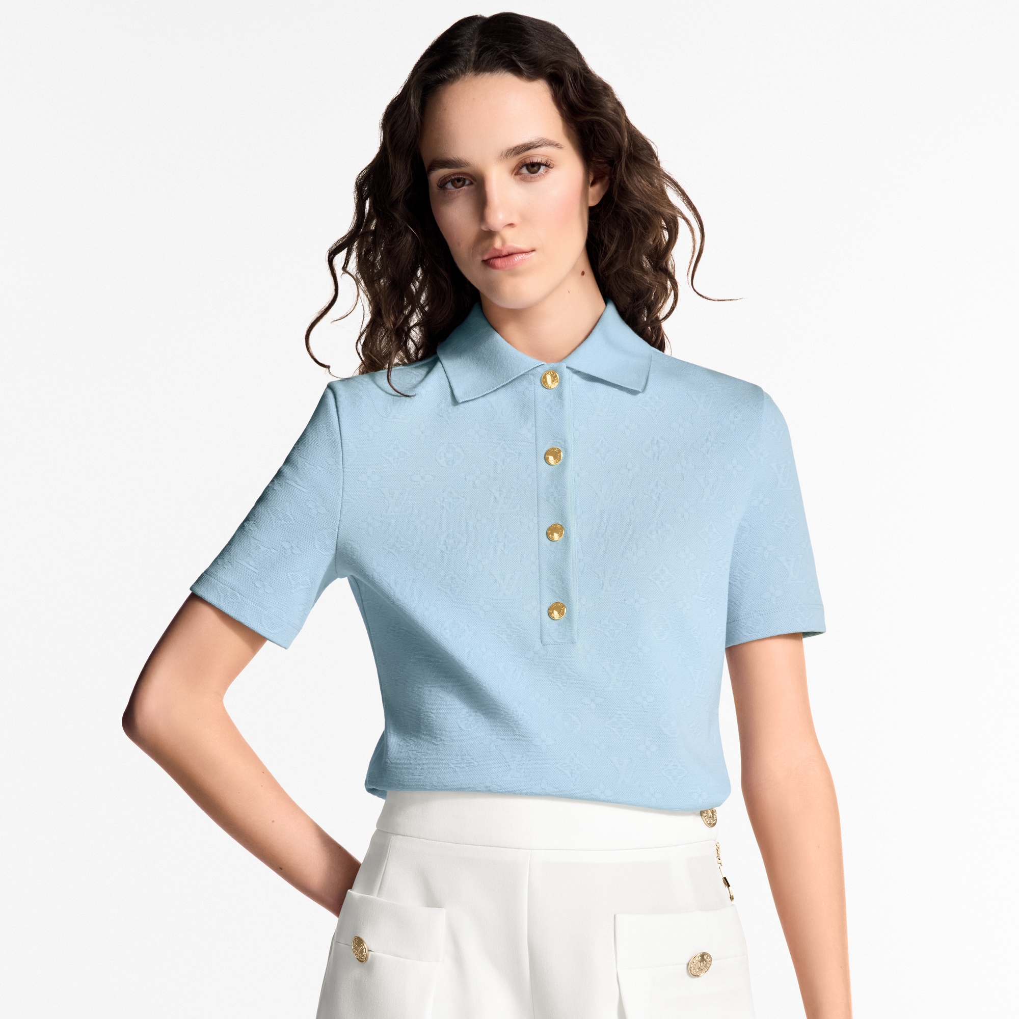  Ready-to-Wear Blusas Camisa Polo Baby Look em Piqué de Algodão com Monogram | Louis Vuitton ® (Zoom no Produto)