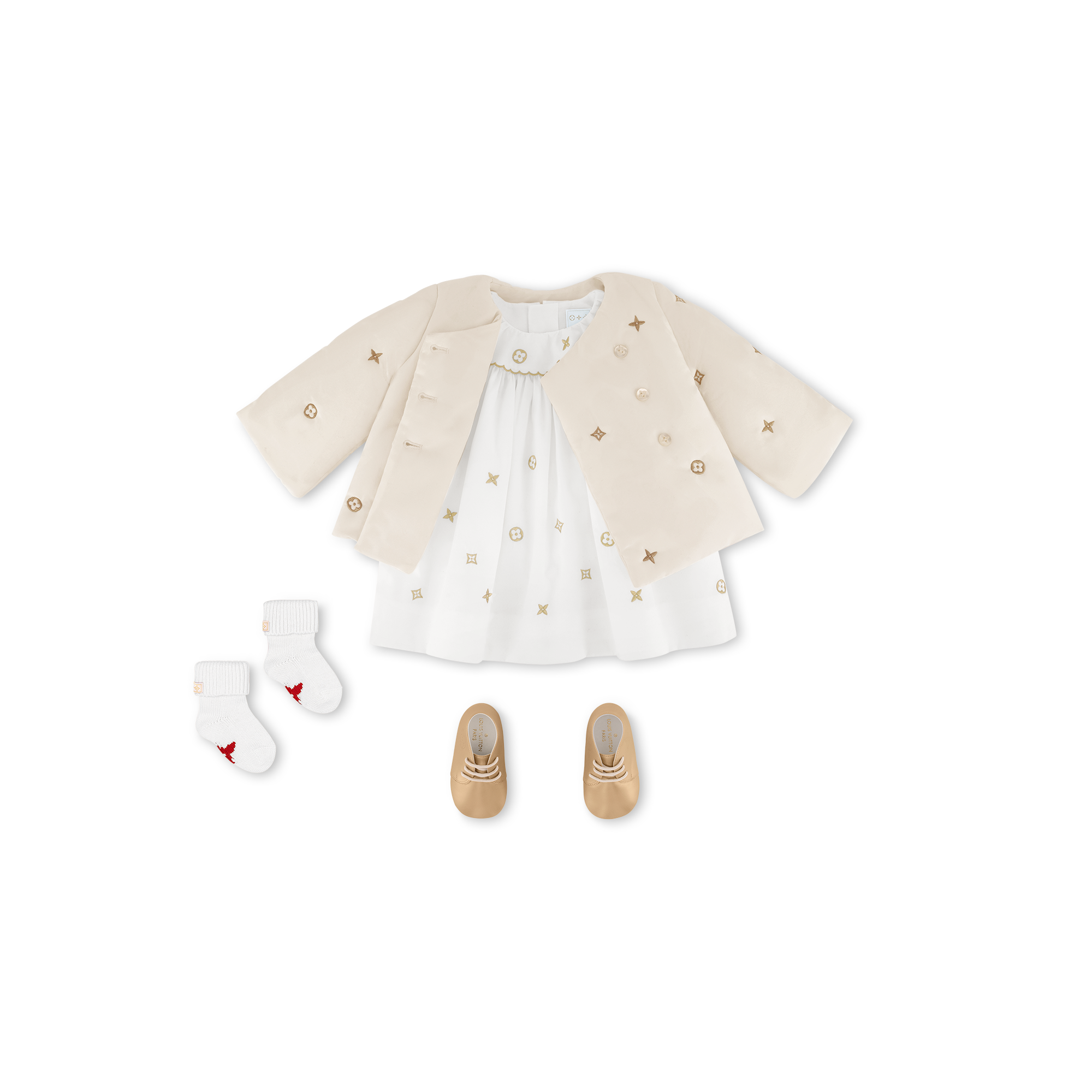 S00 Presentes Para Bebês } Conjunto de Gorro e Luvas Bordados | Louis Vuitton ® (Zoom no Produto)