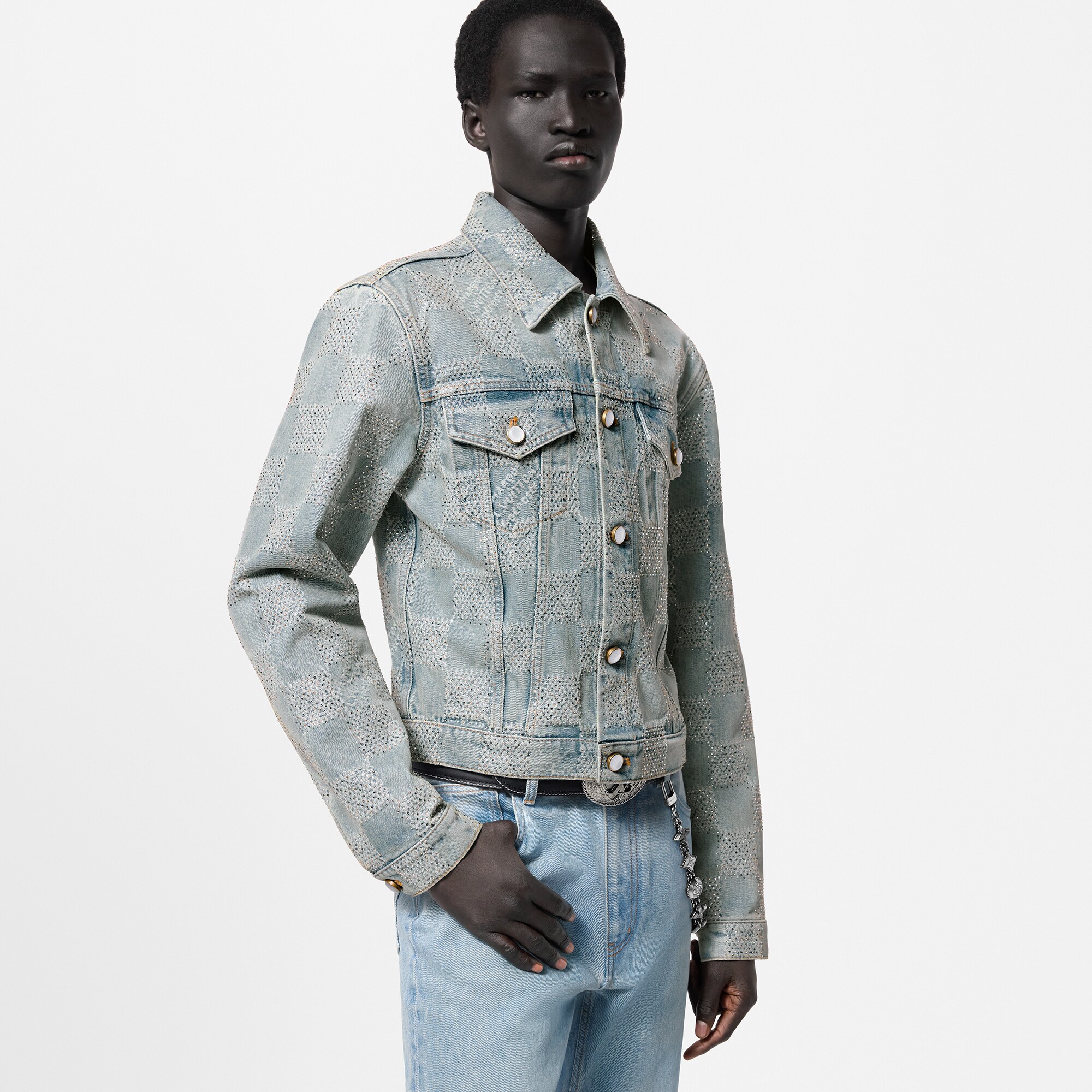  Ready-to-Wear Casacos e Agasalhos Jaqueta Jeans Damier Bordada - Feita sob Encomenda | Louis Vuitton ® (Zoom no Produto)