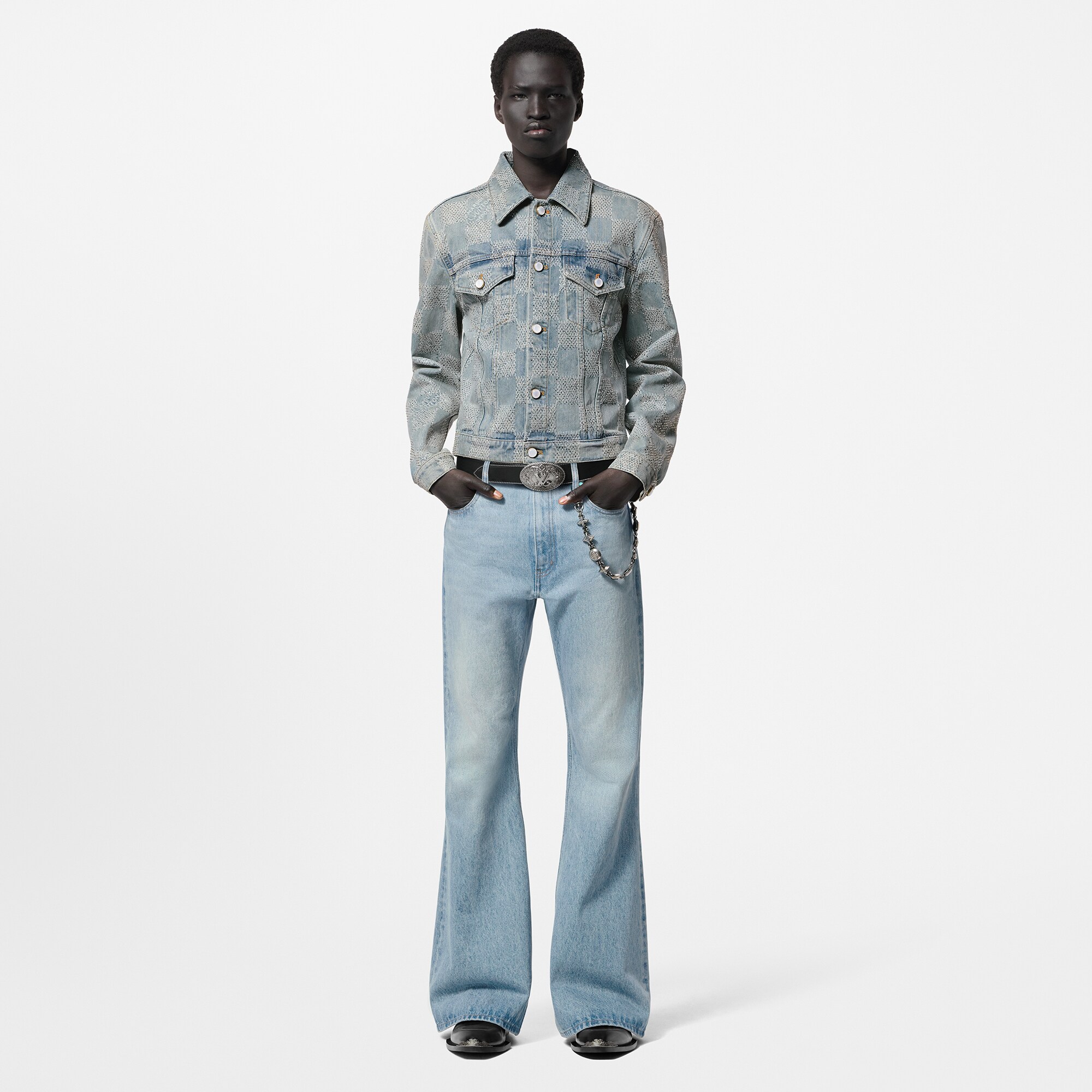  Ready-to-Wear Casacos e Agasalhos Jaqueta Jeans Damier Bordada - Feita sob Encomenda | Louis Vuitton ® (Zoom no Produto)