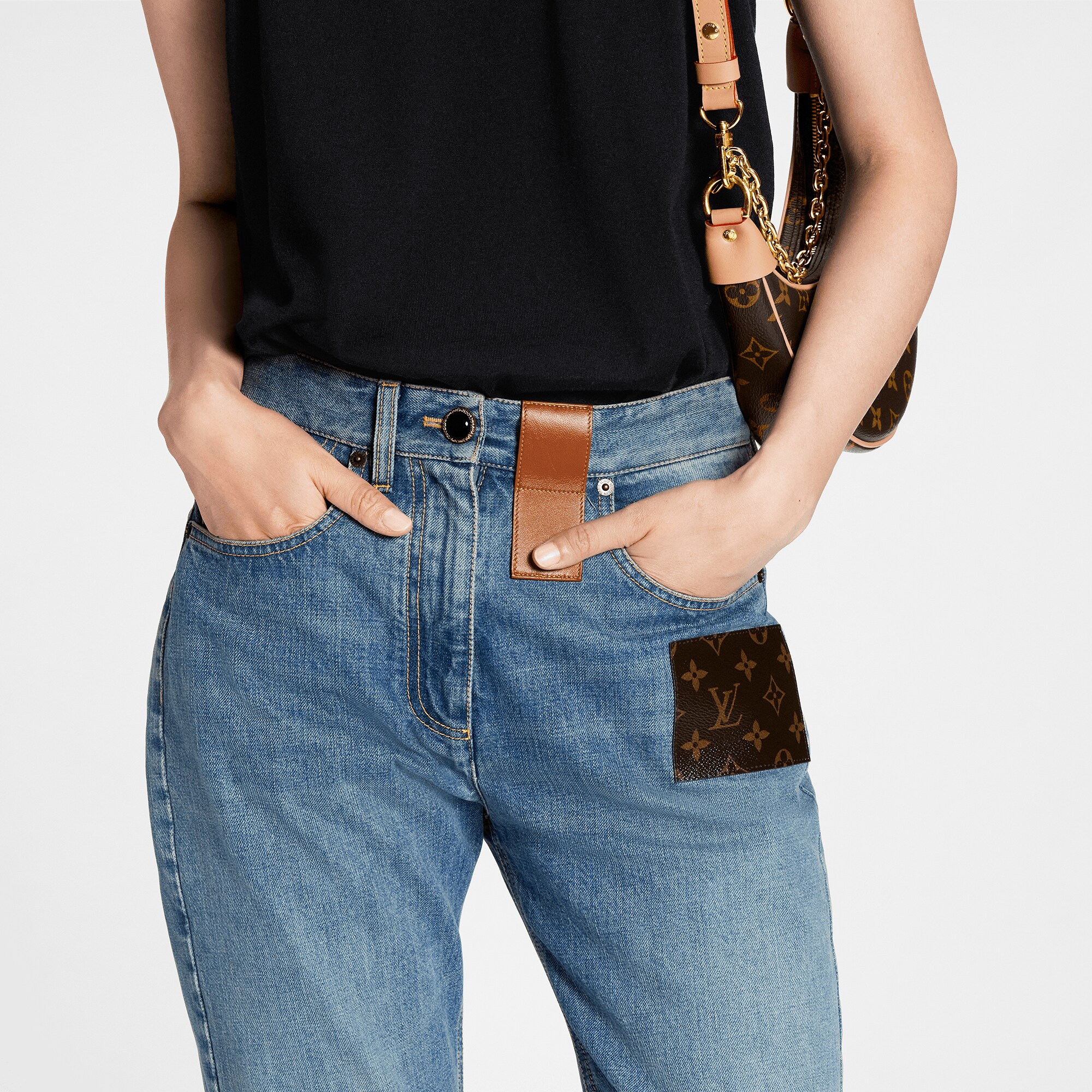  Discontinued Product Obs 7 Jeans com Patch Monogram e Barra Desfiada | Louis Vuitton ® (Zoom no Produto)