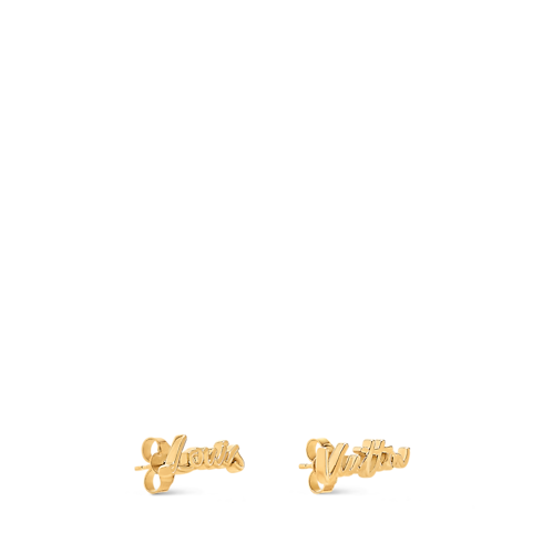 S00 Bijuterias Finas Brincos LV Script Stud Earrings | Louis Vuitton ® (Zoom no Produto)