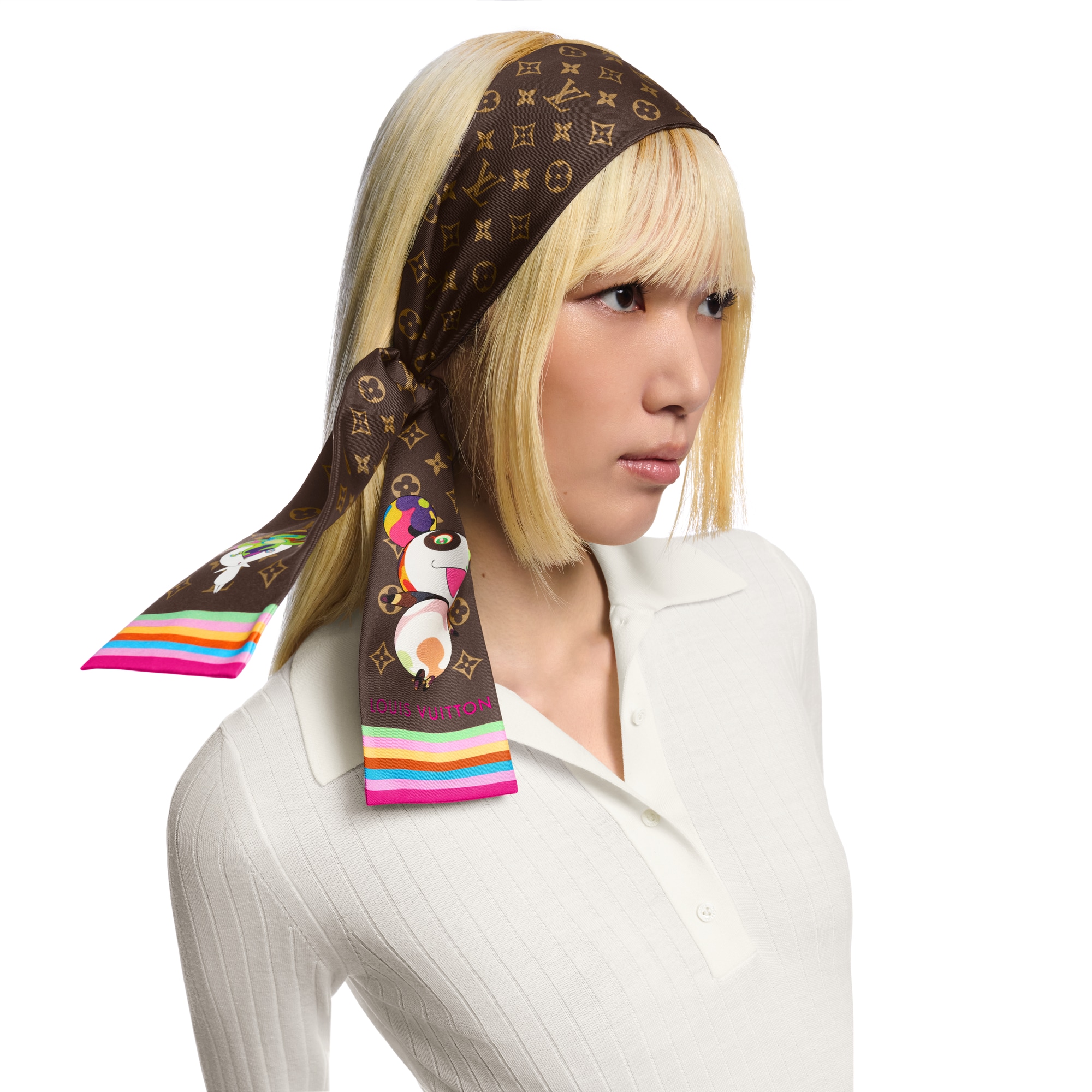 S00 Acessórios Lenços de Seda e Bandeaus LV x TM Bandeau com Personagens em Estilo Superflat | Louis Vuitton ® (Zoom no Produto)
