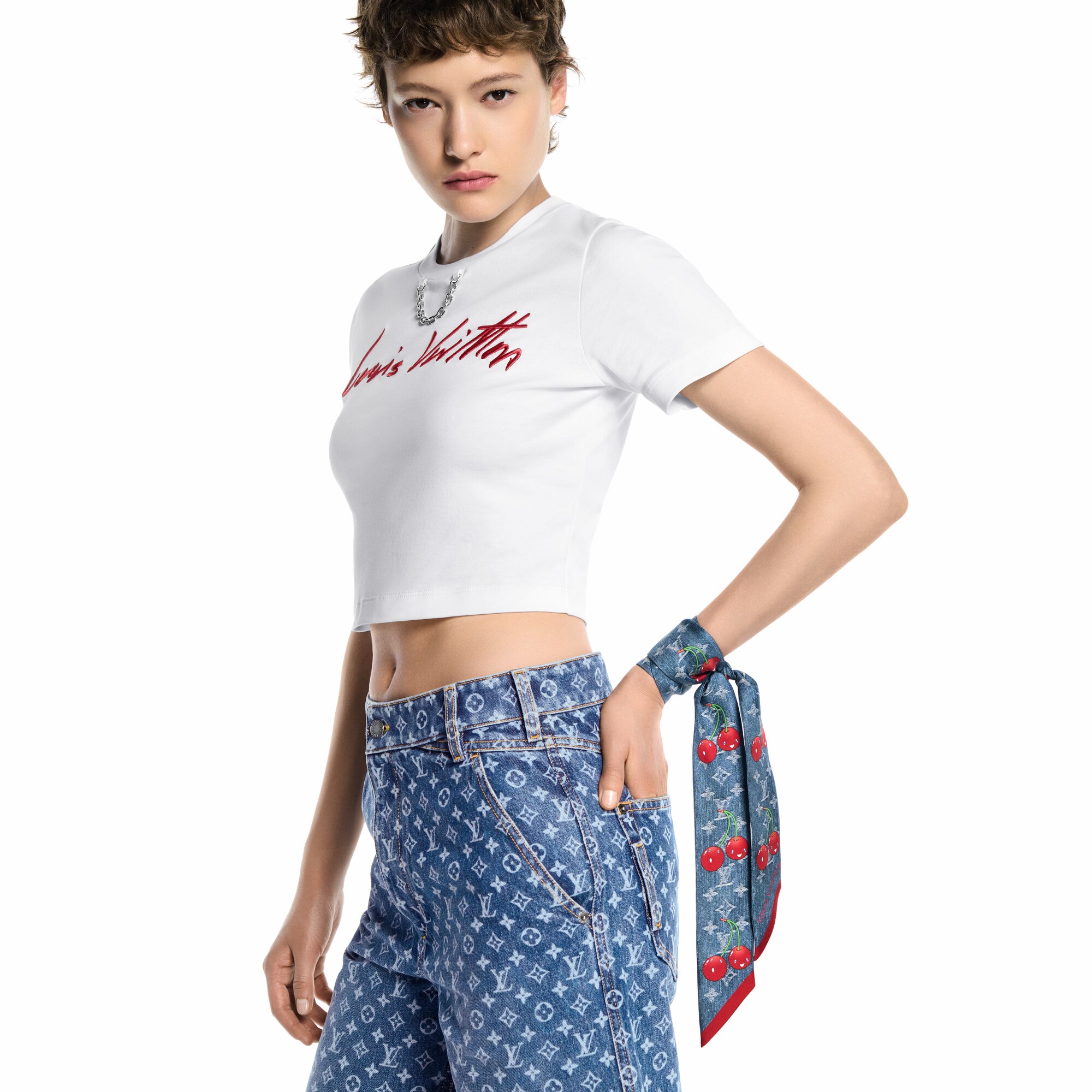 S00 Acessórios Lenços de Seda e Bandeaus LV x TM Bandeau Denim Cerise | Louis Vuitton ® (Zoom no Produto)
