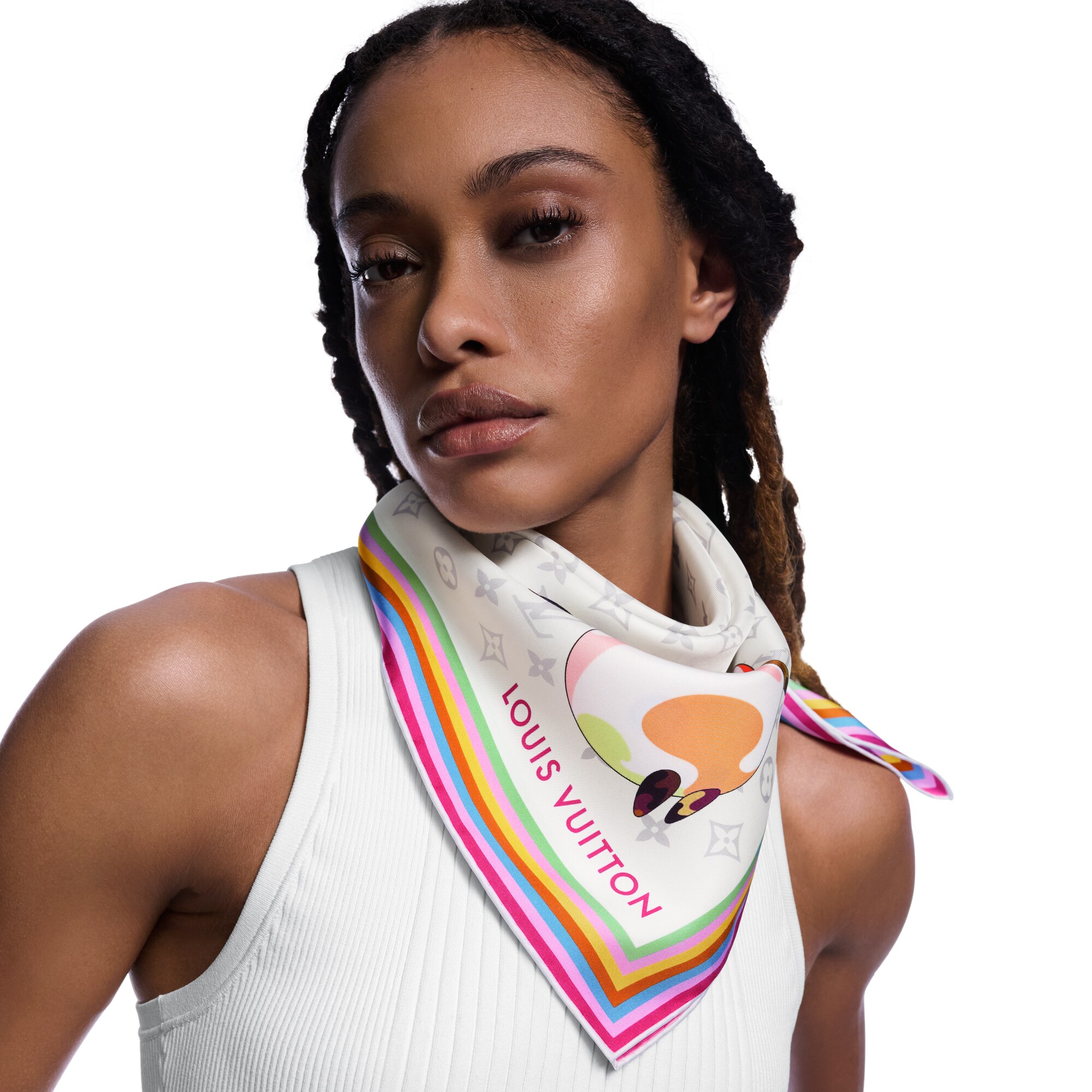 S00 Acessórios Lenços de Seda e Bandeaus LV x TM Carré 70 cm com Monogram e Personagens em Estilo Superflat | Louis Vuitton ® (Zoom no Produto)