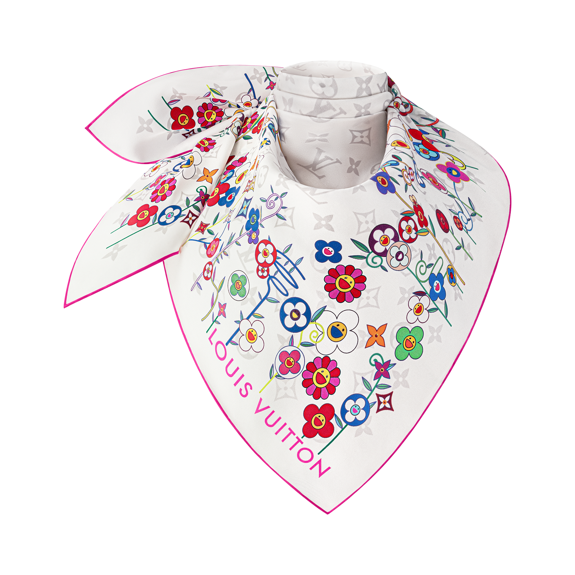 S00 Acessórios Lenços de Seda e Bandeaus LV x TM Carré Flowers 90 cm com Monogram Superflat | Louis Vuitton ® (Zoom no Produto)