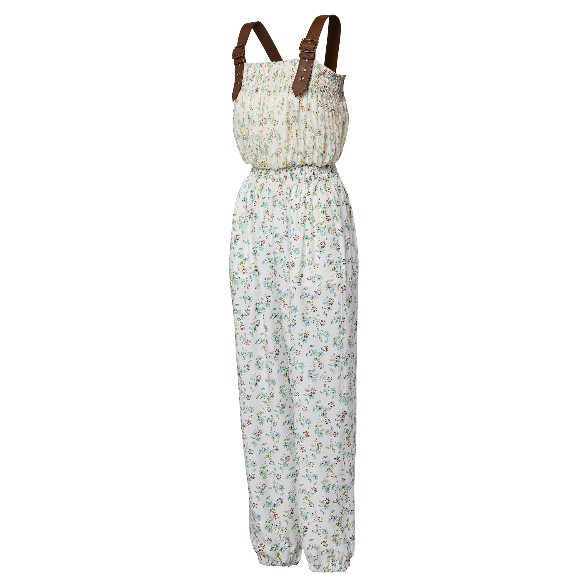  Ready-to-Wear Calças Macacão com Alças de Couro e Estampa Floral | Louis Vuitton ® (Zoom no Produto)