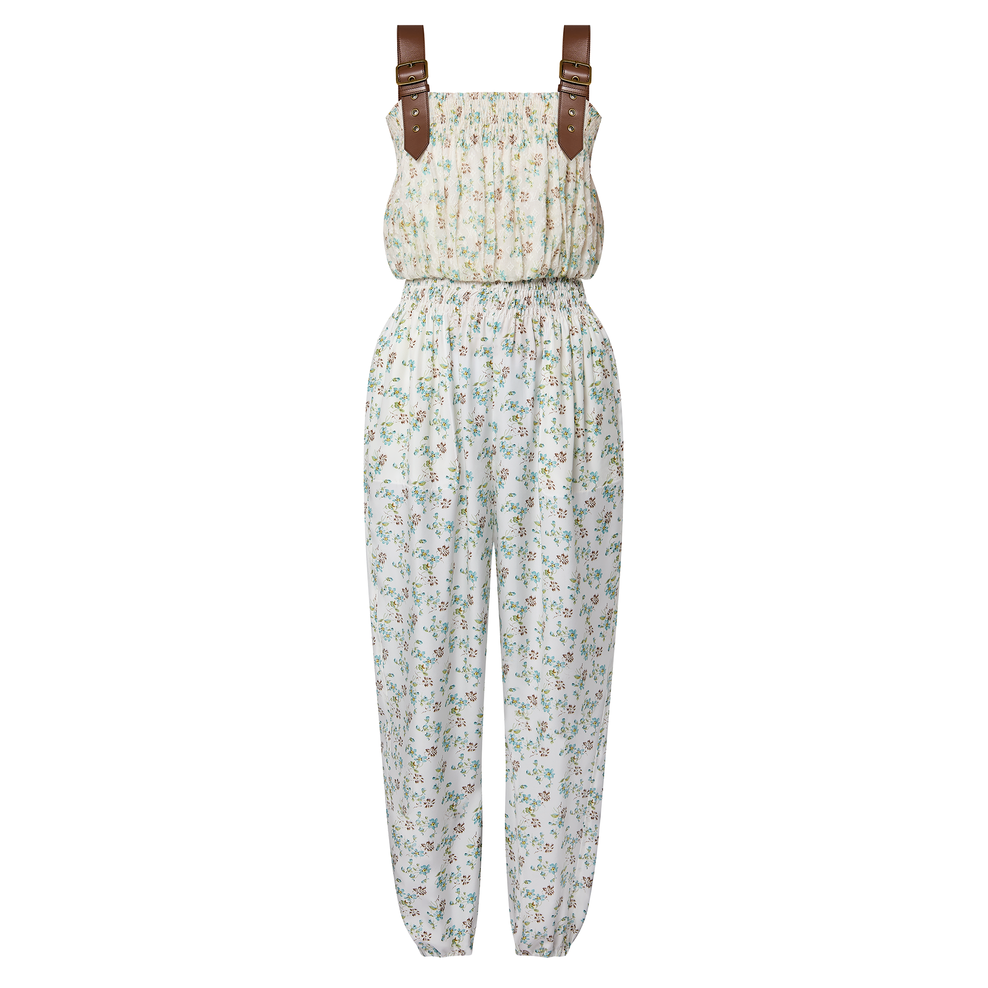  Ready-to-Wear Calças Macacão com Alças de Couro e Estampa Floral | Louis Vuitton ® (Zoom no Produto)