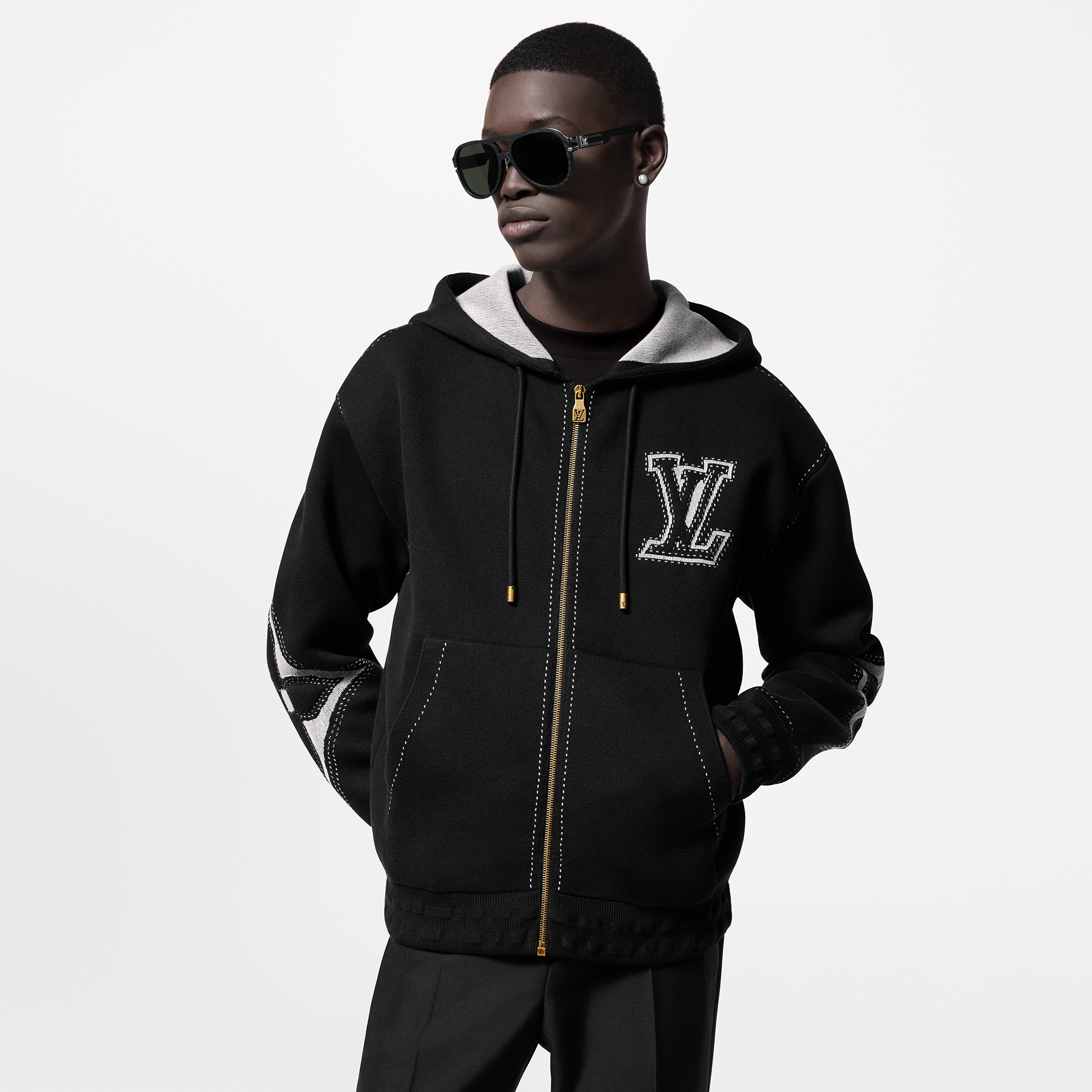  Discontinued Product Obs 12 Moletom com Capuz e Zíper com Grafismo em Intársia | Louis Vuitton ® (Zoom no Produto)