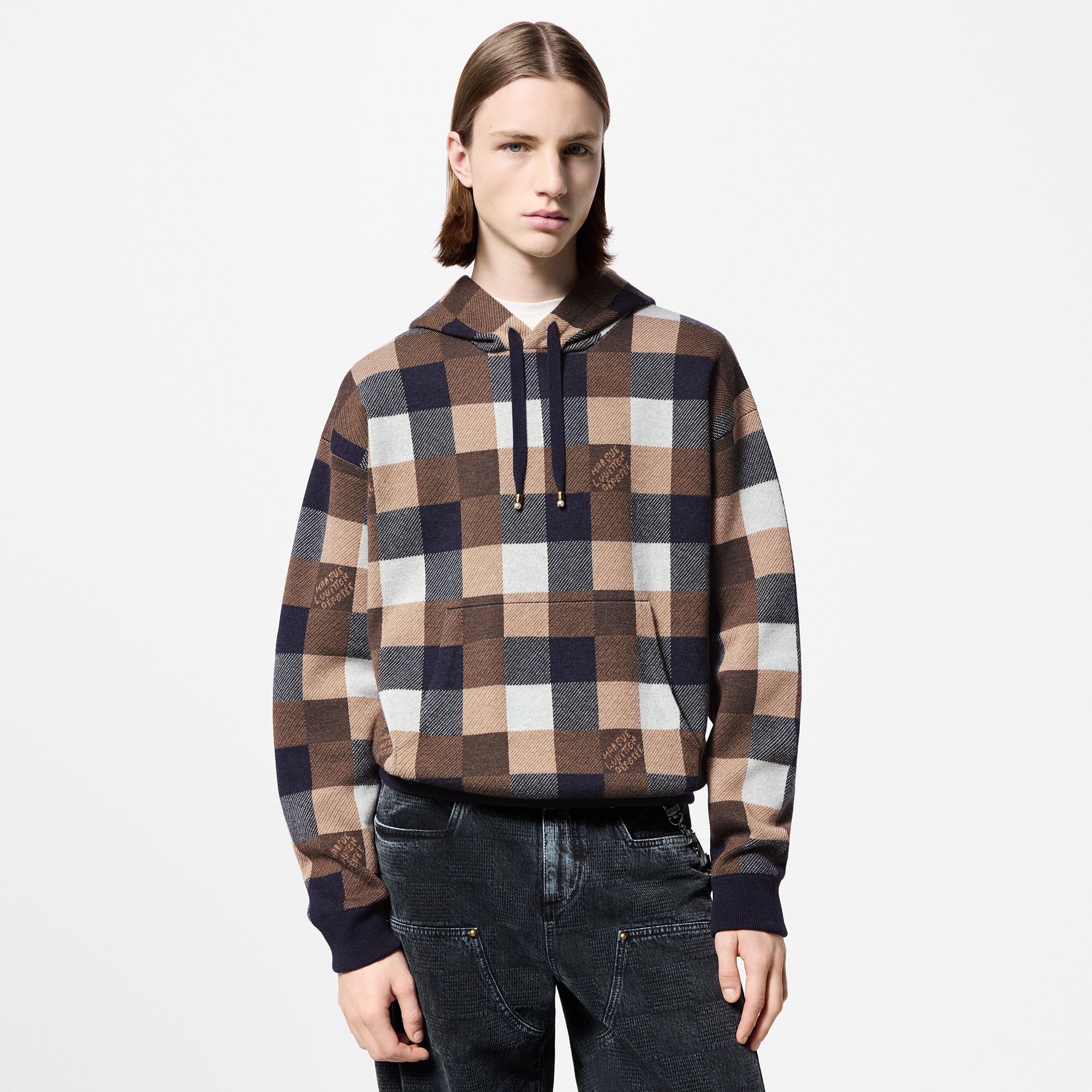  Discontinued Product Obs 12 Moletom com Capuz em Mescla de Cashmere e Lã em Xadrez Damier | Louis Vuitton ® (Zoom no Produto)