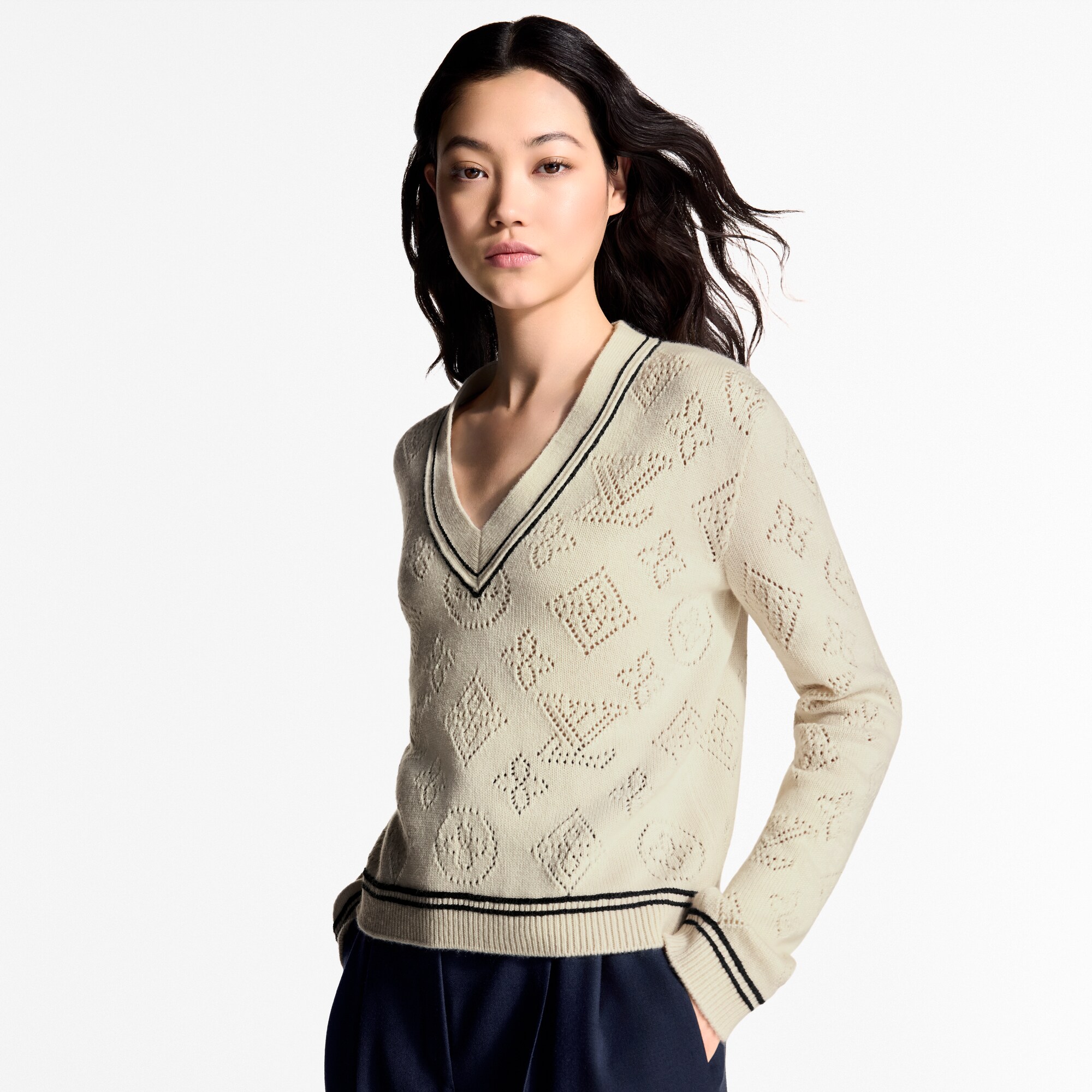  Ready-to-Wear Tricot Pulôver com Detalhe Listrado | Louis Vuitton ® (Zoom no Produto)