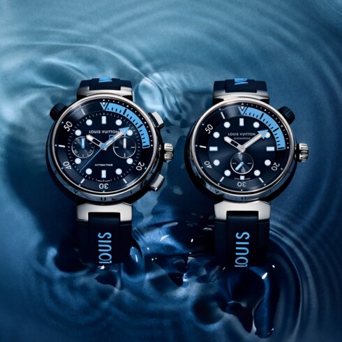 Todos os Relógios } Relógio Tambour Street Diver Chronograph de Movimento Automático com 46 mm de Diâmetro em Aço | Louis Vuitton ®