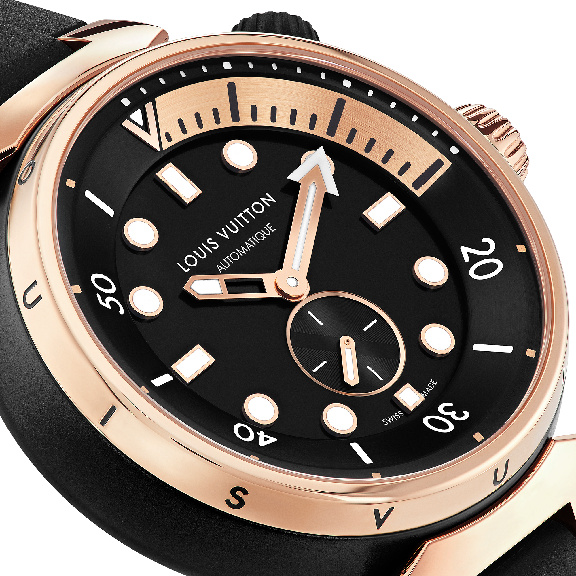  Todos os Relógios } Relógio Tambour Street Diver com Movimento Automático e 44 mm de Diâmetro em Aço e Ouro Rosa | Louis Vuitton ® (Zoom no Produto)