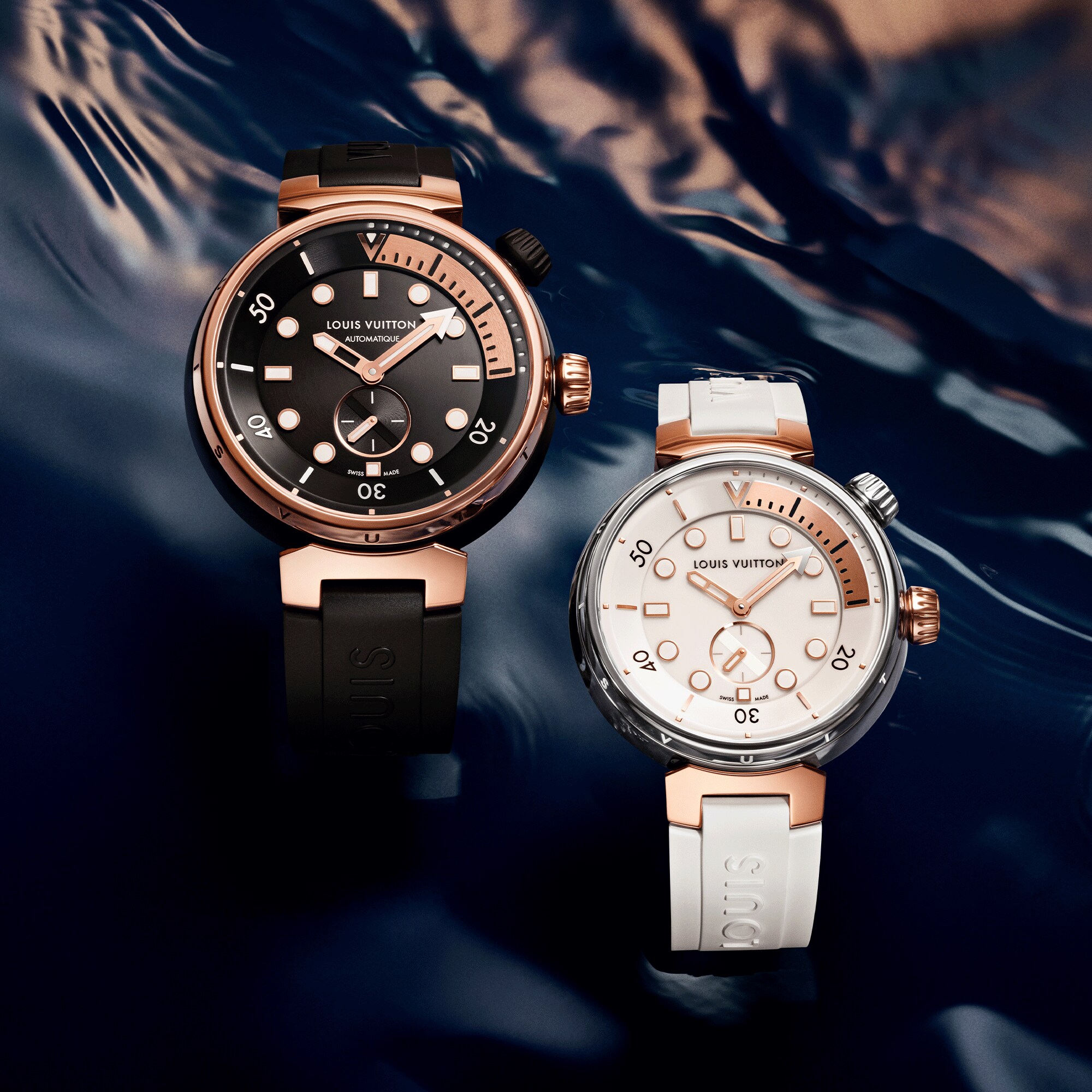  Todos os Relógios } Relógio Tambour Street Diver com Movimento Automático e 44 mm de Diâmetro em Aço e Ouro Rosa | Louis Vuitton ® (Zoom no Produto)