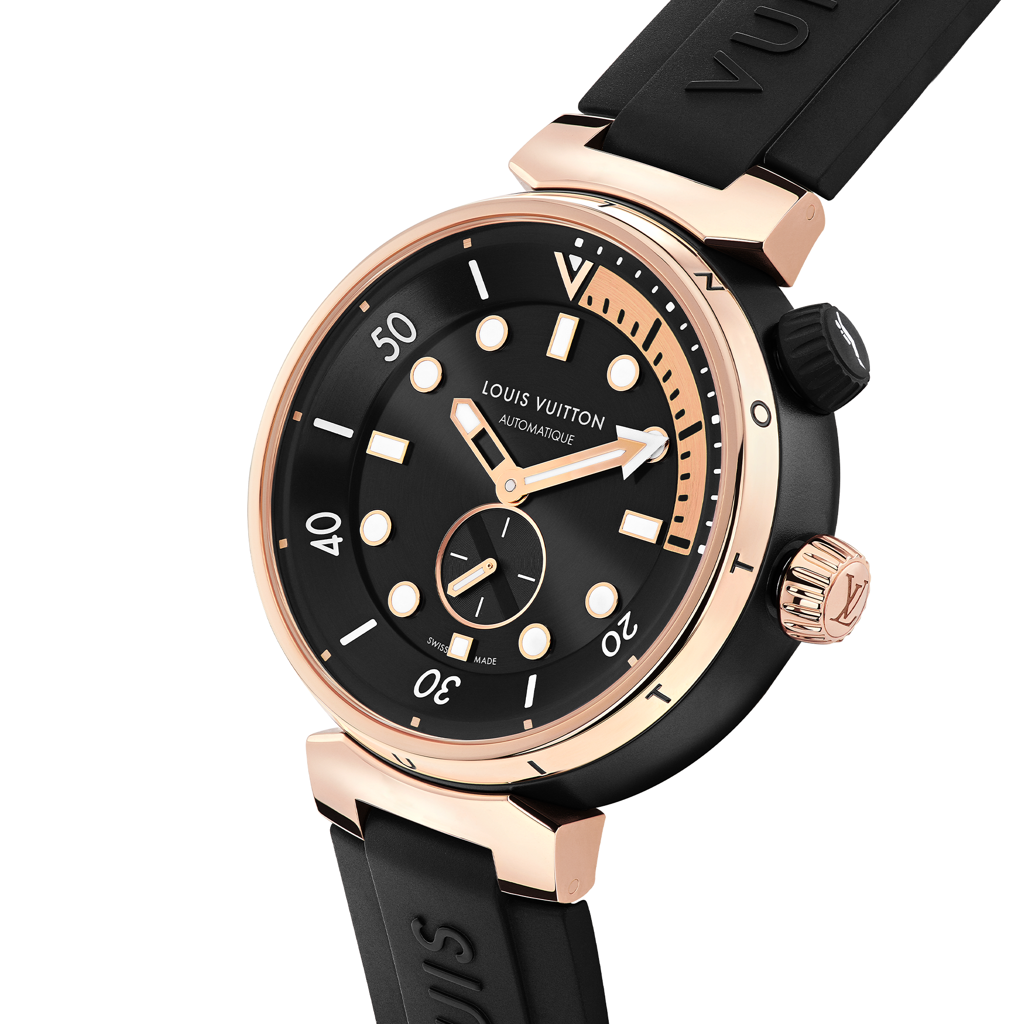  Todos os Relógios } Relógio Tambour Street Diver com Movimento Automático e 44 mm de Diâmetro em Aço e Ouro Rosa | Louis Vuitton ® (Zoom no Produto)