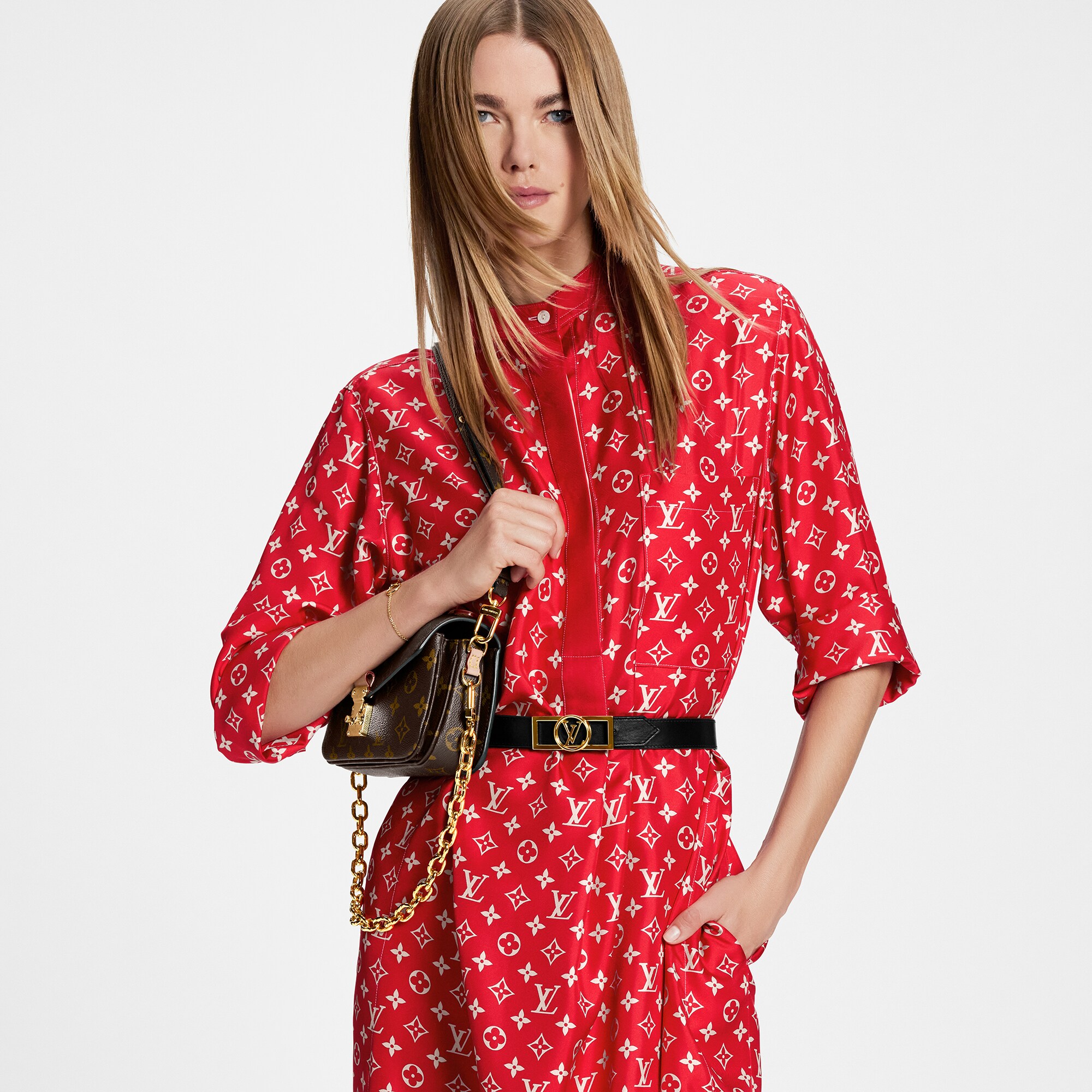  Discontinued Product Obs 7 Vestido Chemisier com Listras e Monogram | Louis Vuitton ® (Zoom no Produto)